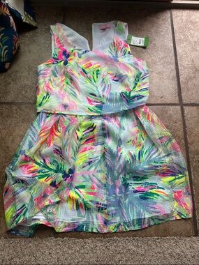 Lilly Pulitzer Pink, Lime & Aqua  Print Fit-and-Flare Top and Skirt Set size 2